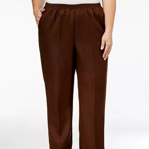 Alfred Dunner Women Plus Size Classic Pull-On Straight-Leg Pant Brown 18W SMALL